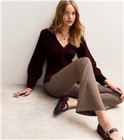 Women's Brown Jacquard Dogtooth Flared Leg Trousers New Look