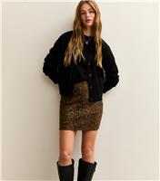 Women's Leopard Print Faux Suede Mini Skirt New Look