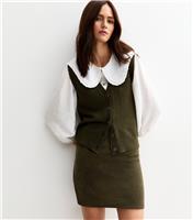 Women's Dark Khaki Corduroy Tube Mini Skirt New Look
