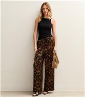 Women's Brown Animal Print Satin Wide Leg Trousers New Look
