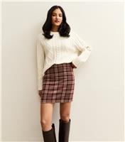 Women's Dark Red Jersey Check Mini Skirt New Look