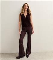 Women's Burgundy Ribbed Jersey Flared Trousers New Look