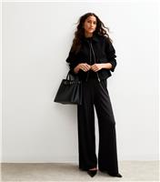 Women's Black Ribbed Wide Leg Trousers New Look