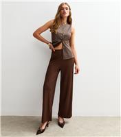 Women's Brown Ribbed Wide Leg Trousers New Look