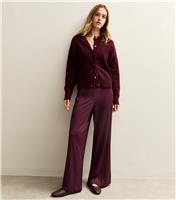 Women's Dark Burgundy Ribbed Wide Leg Trousers New Look