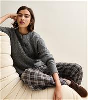 Women's Grey Checked Wide Leg Trousers New Look