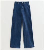 Women's Tall Blue High Waist Wide Leg Stretch Denim Jeans New Look