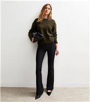 Women's Black Ribbed Flared Trousers New Look