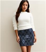 Women's Petite Blue Check Jacquard Tube Mini Skirt New Look
