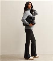 Women's Petite Black Ribbed Flared Trousers New Look