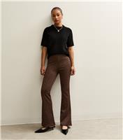 Women's Petite Brown Leopard Print Flared Leg Trousers New Look