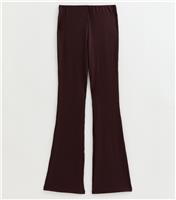 Women's Tall Dark Burgundy Rib Jersey Flared Trousers New Look