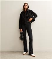 Women's Tall Black Ribbed Flared Trousers New Look