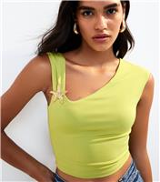 Women's Light Green Starfish Applique Asymmetric Neckline Top New Look
