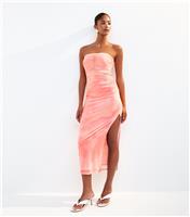 Women's Pink Mesh Printed Side Slit Midi Dress New Look