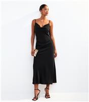 Women's Black Satin Cowl Neck Midi Dress New Look
