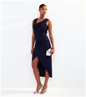 Women's Navy Scuba Cowl Neck Cut Out Back Midi Dress New Look