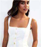 Women's White Square Neck Metallic Button Top New Look