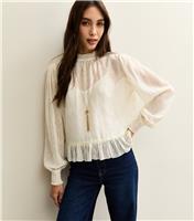 Women's White Textured Chiffon High Neck Blouse New Look