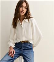 Women's White Plisse Collar Shirt New Look