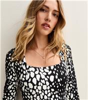Women's Black Slinky Animal Print Square Neck Bodysuit New Look