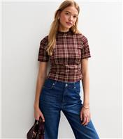 Women's Red Checked High Neck Top New Look