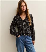 Women's Black Floral Print Long Sleeve Shirt New Look
