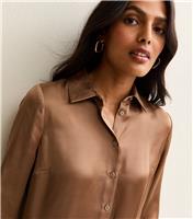 Women's Light Brown Satin Long Sleeve Shirt New Look