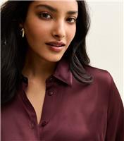 Women's Dark Burgundy Satin Long Sleeve Shirt New Look