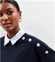 Women's Navy 2 In 1 Striped Shirt Ribbed Jumper New Look