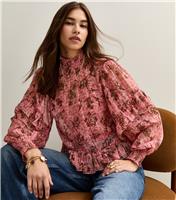 Women's Pink Floral Trim Ruffle Trimmed Blouse New Look