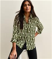 Women's Green Geometric Patterned Long Sleeve Shirt New Look