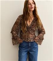 Women's Brown Printed Chiffon Blouse New Look