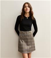 Women's Brown 2 in 1 Checked Skirt Mini Dress New Look