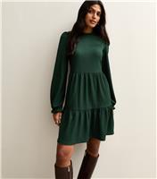 Women's Dark Green Smocked Tiered Mini Dress New Look