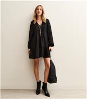 Women's Black Long Sleeve Smock Mini Dress New Look