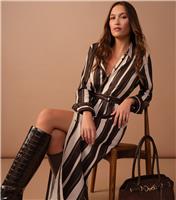 Women's Brown Striped Midi Shirt Dress New Look