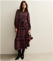 Women's Tall Burgundy Check Shirt Midi Dress New Look