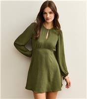 Women's Tall Light Khaki Keyhole Long Sleeve Mini Dress New Look