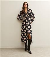 Women's Tall Black Floral Lace Button Up Midi Dress New Look