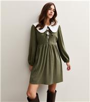 Women's Light Khaki Tie Front Corduroy Smock Mini Dress New Look