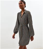 Women's Black Crinkle Texture Graphic Print Mini Shirt Dress New Look