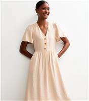 Women's Light Yellow Flutter Sleeve V-Neck Midi Dress New Look