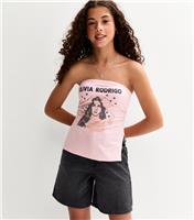 Girls' Light Pink Olivia Rodrigo Print Ruched Bandeau Top New Look