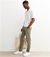 Men's Khaki Drawstring Waist Straight Leg Trousers Jack & Jones New Look