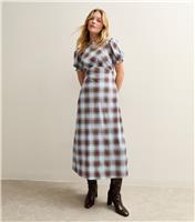 Women's Light Blue Checked Short Sleeve Midi Dress New Look