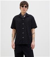 Men's Black Broderie Anglaise Short Sleeve Resort Shirt Jack & Jones New Look