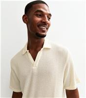 Men's Cream Open Knit Resort Polo Shirt Jack & Jones New Look