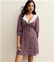 Women's Purple Floral Print Frill Neck Mini Dress New Look