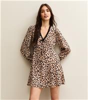 Women's Brown Leopard Print Lace Trimmed Mini Dress New Look
